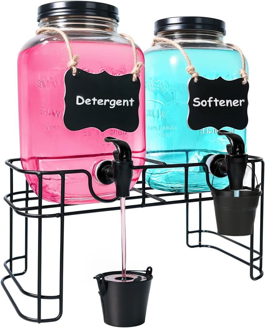 128OZ Laundry Detergent Dispenser, Glass Liquid Laundry Soap Dispenser, 2 Pack Fabric Softener Dispenser for Laundry Room