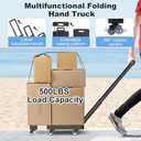 Folding Hand Truck, 500 LBS Heavy Duty Foldable Dolly Cart with Wheels, Telescoping Handle & 2 Elastic Ropes, Portable Luggage Cart for Moving, Travel, Home, Black Yellow