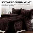 Tribeca Living Lugano Oversized Velvet Quilt Set - All Season, Extra Large, 3 Piece King Size Comforter Set with 2 Pillow Shams in Chocolate Honeycomb Pattern 260GSM