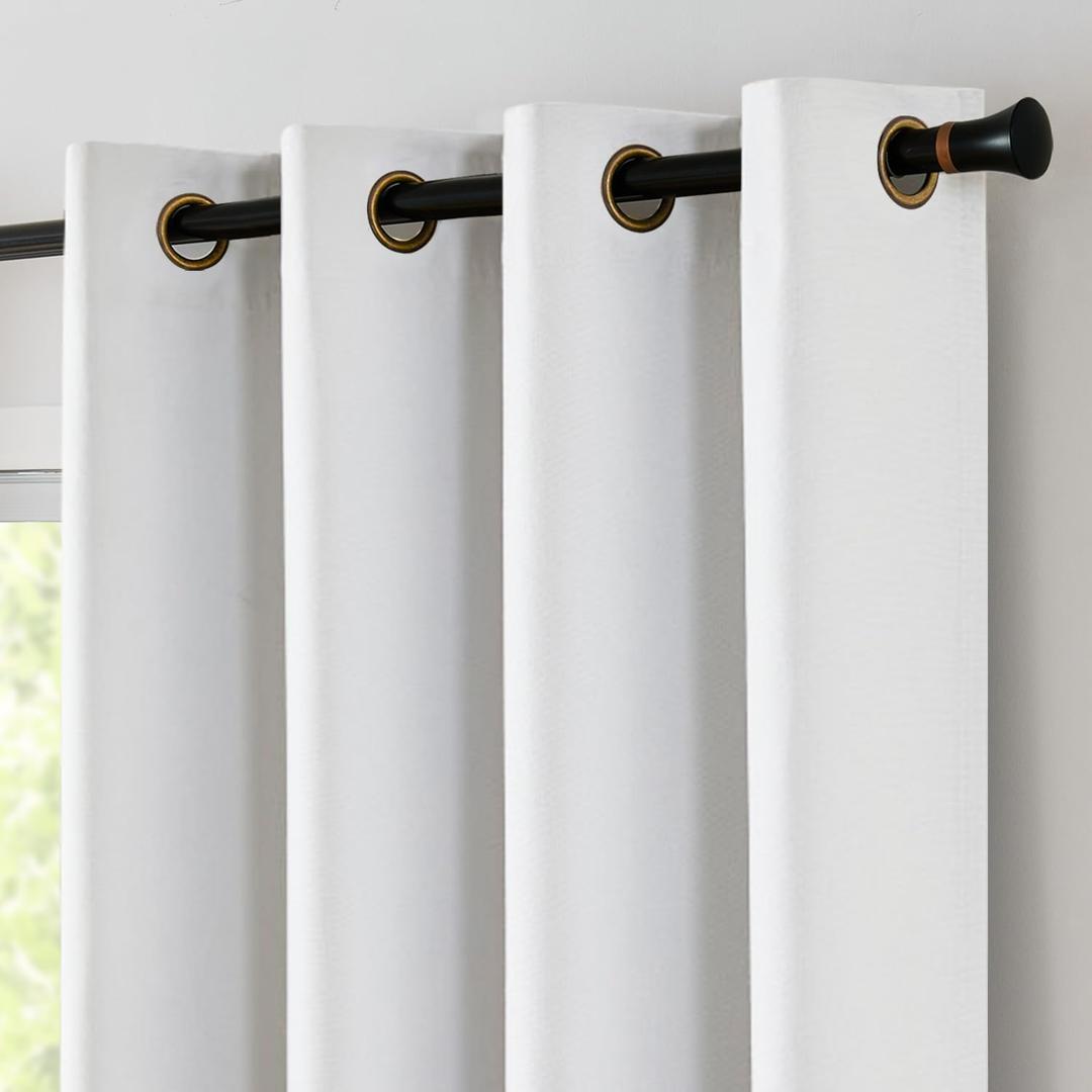 100% Blackout Curtain 90 Inches Long White Curtain for Bedroom Living Room Linen Textured Thermal Insulated Curtain Grommet Top Window Drape 1 Panel White