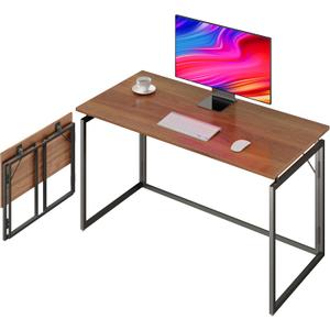 Folding Desk 40 Inch - Small Foldable Desk for Small Space Minimalist, Space Saving Collapsible Compact Desk Portable Table for Craft, Writing, Study and Work (No Assembly Required) (Brown)