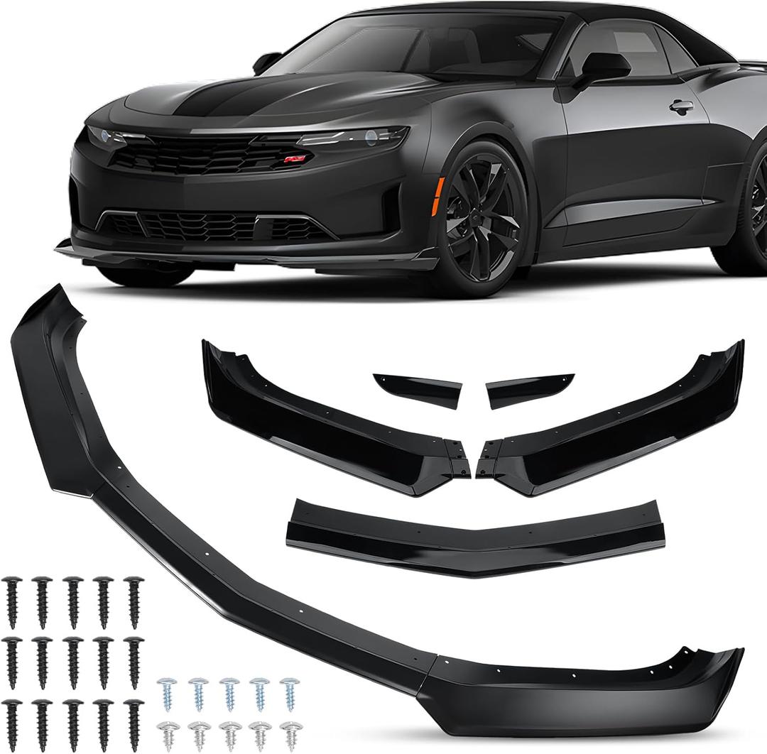 Front Bumper Lip Splitter Spoiler Compatible with 2016-2024 Chevy Camaro SS/ 2019-2024 LT LS RS, Air Chin Body Kit Accessories (Gloss Black)