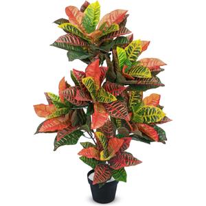 Briful 3.4ft Artificial Croton Tree Fall Decor, Faux Croton Tree with Colorful Variegated Leaves and Pot, Indoor & Outdoor Floor Plant, Home Farmhouse Decor