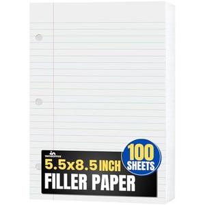 2 InTheOffice College Ruled Filler Paper 5.5 x 8.5 Mini Binder Filler Paper, White, 200 Sheets/Pack