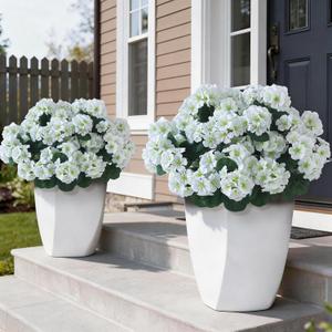 GLIDLION 12 Bundles Artificial Geranium Flowers for Spring Summer Decor, UV-Resistant Fake Plants Realistic Faux Silk Bouquets for Front Door Farmhouse Garden Porch Home Outdoor Decor (White)
