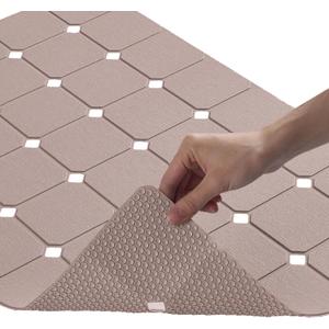 Bathtub Mat Non Slip Silicone Soft Odorless Bath Mat No Suction Cups for Refinished,Textured and Reglazed Tub Shower Mats Non-Slip 18 X 28Inch Brown