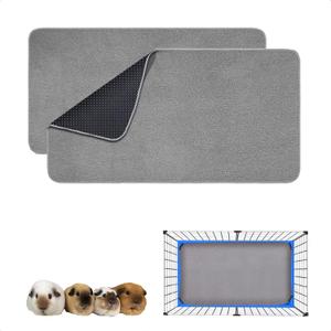Guinea Pig Cage Liner, 2 Pack - Washable, Reusable, Leakproof Fleece Bedding Pads for Small Animals with Anti-Slip Bottom - for 15''x29'' Area, Gray