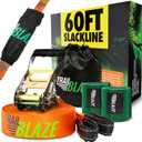 Complete Slackline Kit with Training Line - 60ft Slack Lines for Backyard for Kids and Adults, Wider Tree Protectors - Ninja Slackline Kit for Kids Outdoor Play Equipment (Essential Kit - Orange)