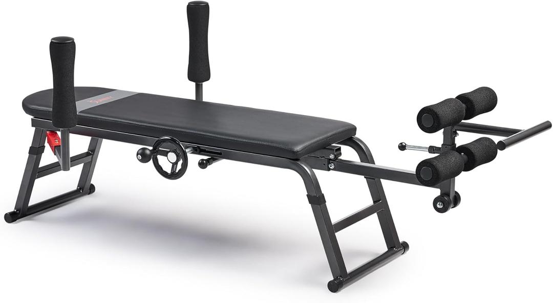 Sunny Health & Fitness Full Body Traction & Stretch Machine for Lumbar Stretching, Flexibility Training, Mobility Support, and Optional Decompression Bench/Table