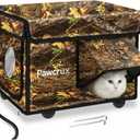 Heated Cat House for Outside with Dual Doors, Insulated Cat House Outdoor with Heating Pad, Weatherproof Heated Outdoor Cats Houses Weatherproof for Feral Cats (Leaf, 17.5" L x 12" W x 13" H)