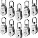 Pack of 10 Small Pulley M15, M15 Lifting Single Pulley, Stainless Steel Wire Rope Crane Pulley Block Hanging Wire Towing Pulley Wheel for Towing Traction, 35 kg Load Capacity, Silver