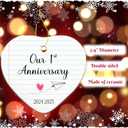 2 x Happy 1st Anniversary Christmas Ornament Gifts for Couple, Wife, Husband, 1 Year Wedding Anniversary 2025 Ornaments for Christmas Tree, Ceramic