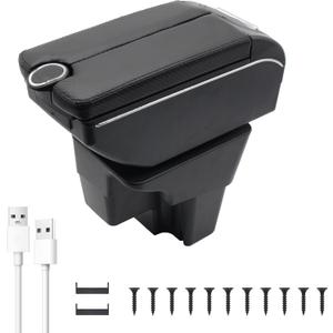 Car Armrest Box for KIA Rio 2018-2023 Auto Accessories Center Console Car Arm Rest Organizer Storage Box with Cup Holder and 7USB Ports (Black Thread)