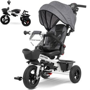 7-in-1 Tricycle for 18 Months to 5 Years, Rotatable Seat for Toddlers 1.5-3, Tricycle for 3-5 Years with DIY Stickers, All-Terrain Rubber Tires, Double Brake (White)