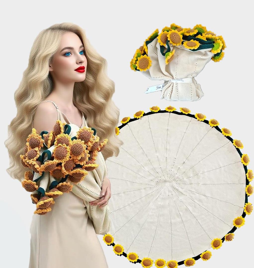 Sunflower Crochet Flower Bouquet Blanket Sunflower Flower Blankets Gifts for Teacher Mom Graduation Birthday Gifts for Women 31 Inches