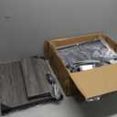 Huuger 31.5 Inch Bakers Rack with Power Outlets, Kitchen Microwave Stand with Storage, Coffee Bar with 4 Hooks, 3-Level Height Open Shelves, Grey (Charcoal Gray)