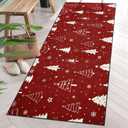 White Christmas Trees on Red Kitchen Mats for Floor, Rubber Backed Kitchen Rugs Non Slip Washable, 48"x17" Super Absorbent Kitchen Runner Rug, Kitchen Floor Mat Front of Sink