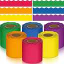 TaoBary 6 Rolls 196.8 ft Colorful Classroom Bulletin Board Borders Scalloped Trim Summer Bulletin Board Decorations for School Whiteboard Cork Poster Chalkboard Wall(Rainbow Color,196.8 ft)