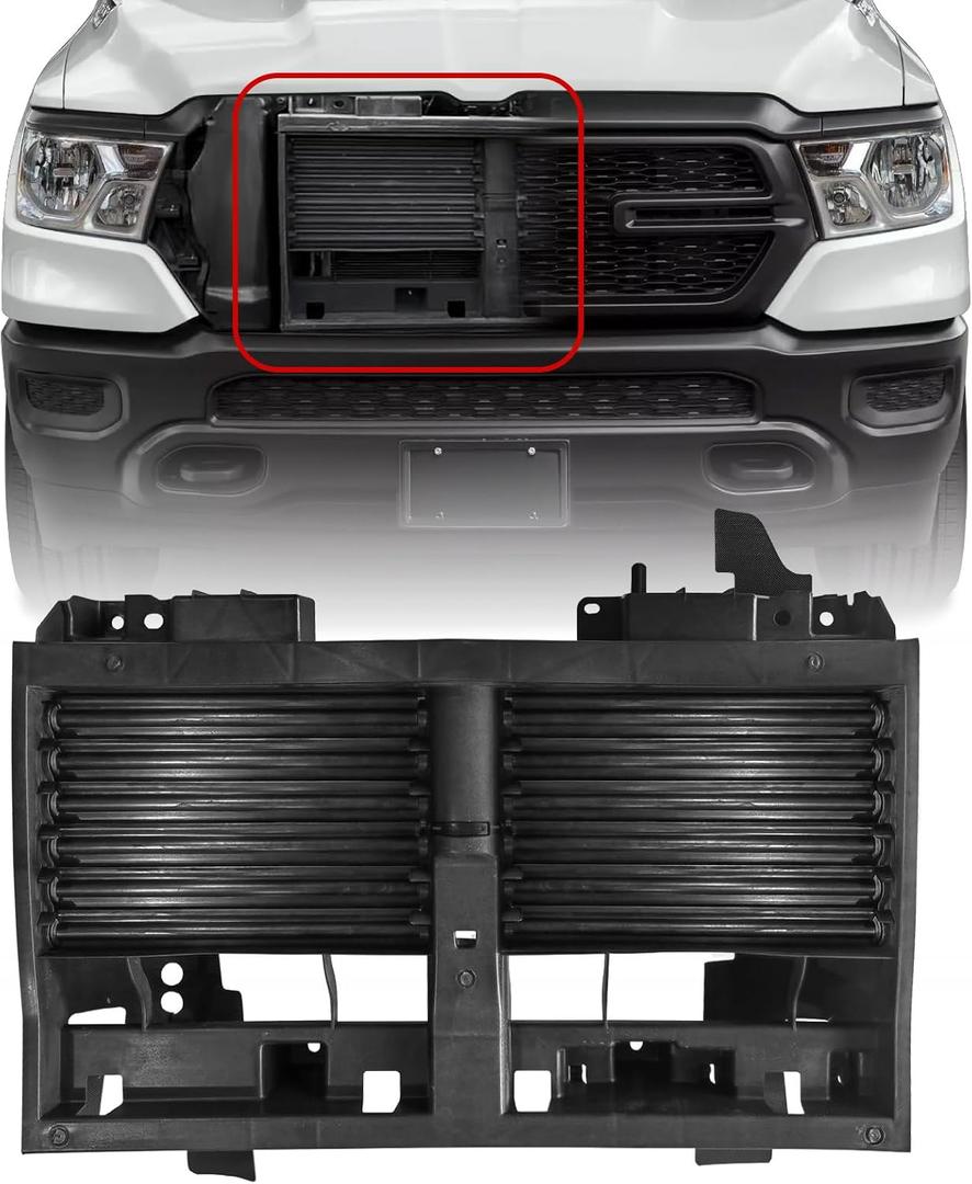 Radiator Active Grille Shutter Assembly W/O Actuator Compatible with GMC Ram 1500 DT 2019 2020 2021 2022 (New Body Style) OEM 68405073AD 68405073AB CH1206113