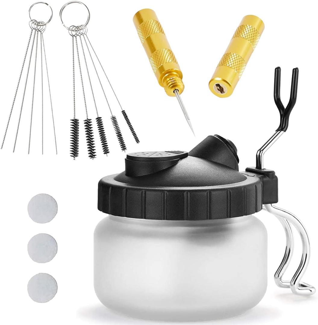 EBEST 4 SET Airbrush Cleaning Kit Repair Tools Needle Nozzle Brush Glass Cleaning Pot Holder