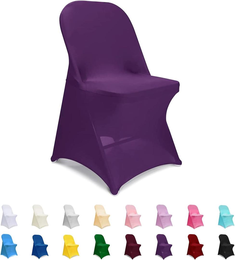 ManMengJi Spandex Chair Covers, Purple Folding Chair Covers 6 PCS, Universal Fitted Chair Slipcovers for Wedding, Party, Banquet, Holidays, Celebration