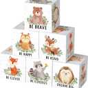 6 Pcs 1.6 Inch Inspirational Woodland Nursery Decor Animals Wall Decor Stuff Wooden Forest Animals Bear Raccoon Lion Fox Block Safari Creature Christmas Table Decoration