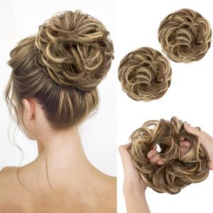 SARLA 2PCS Messy Hair Bun Hair Pieces Wavy Curly Synthetic Updo Fake Scrunchies Ponytail Extension for Women Bernstein Multi