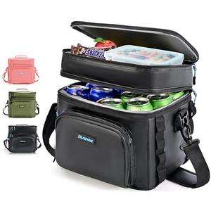 Ruthfot Double-Layer Insulated Cooler Foldable Lunch Box, Leakproof Cooler Bag for Men & Women, Shoulder Strap, Bottle Opener, for Beach, Camping, Car