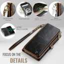 Defencase Compatible with iPhone 16 Case Wallet with RFID Blocking Card Holder for Women and Men, Fashion PU Leather Magnetic Snap Flip Zipper Strap Wallet Phone Case for iPhone 16 6.1", Coffee