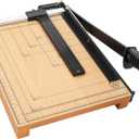 MROCO Heavy Duty Guillotine Paper Cutter & Paper Trimmer, 12" Cut Length, Automatic Clamp, Adjustable Guide, Wood Base with millimeters/inches Gridlines