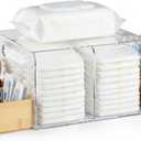 Acrylic Diaper Caddy, Changing Table Organizer with Handle & 3 Wooden Compartments, Storage for Wipe Dispenser, Baby Organizers and Storage, Perfect for Diapers Wipes Creams, Clear