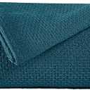BOUTIQUO 100% Cotton Bed Blanket, Breathable Thermal Blanket Full - Queen Size, Soft Honeycomb Waffle Blanket 90"x90", Cotton Bed Blanket, Perfect for Layering Any Bed for All Season, Teal