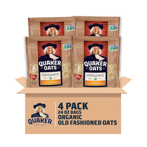 Quaker Old Fashioned Rolled Oats, USDA Organic, Non GMO Project Verified, 24oz Resealable Bags (Pack of 4), Best By: 01/18/26