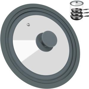 Universal Lid for Pots, Pans, and Skillets - Silicone Replacement Pan Lid Fits 8", 9", 9.5" Cookware - Tempered Glass Pot Lid Cover for Frying Pans, Cast Iron, Crock Pot