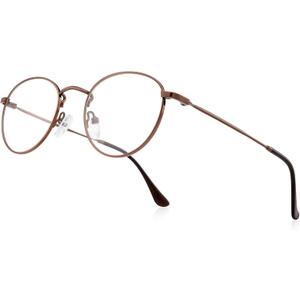 Small Metal Round Reading Glasses for Women Men Classic Vintage Retro Shades Blue Light Blocking Computer Readers (Brown)