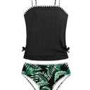 Queenstyle Girls Swimsuit Size 10 12 Tankini Set Kids Bathing Suits Two Piece Girls' Swimwear Size 13-13Y Drawstring Adjustable Straps Black-a