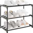 Small Metal Shoe Rack,Stackable Shoe Shelf Storage Organizer for Entryway, Hallway and Closet(3-Tier,Black)