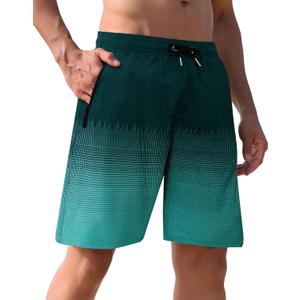 APTRO Men's Swim Trunks 9 inch Bathing Suit Board Shorts with Zipper Pockets Swimming Swimsuit Beach Shorts Big and Tall (Large, A02 Black Green)