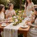 Ivory White Floral Table Runner 10ft Embroidery Tulle Spring Wildflower Table Runner Seasonal Summer Butterfly Kitchen Dining Gauze Decoration for Wedding Baby Shower Birthday Party (1 Pcs)