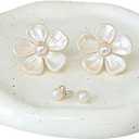 CHENACC Ceramic Jewelry Tray, White Round Cloud-Shaped Vanity Decorative Dish-Stylish Room Aesthetic Accessory, Catchall for Jewelry Watches Keys Round Plate Holder (7.5")