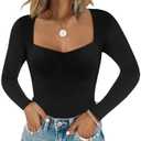 Chunpin Women's Sexy Square Neck Long Sleeve Bodysuit Double Lined Tops Thong Bodysuit, S