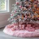 AOGU 30 Inch Faux Fur Christmas Tree Skirt Pink Plush Skirt for Merry Christmas Party Christmas Tree Decoration