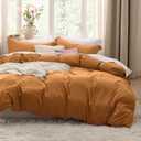 Bedsure Honey Ginger Duvet Cover Full Size - 3 Pieces Prewashed Extra Soft Cotton-Like Bedding Set, Includes 1 Duvet Cover 80x90 Inches with Zipper Closure & 2 Pillow Shams, Comforter Not Included