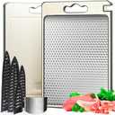 Pure 316 Stainless Steel Cutting Board Full Kit | Non-Toxic Scratch Resistant Chopping Boards for Kitchen | Dual Sided Metal & Wheat Straw with Knife Guards & Sharpener, Finger Guard, Juice Groove