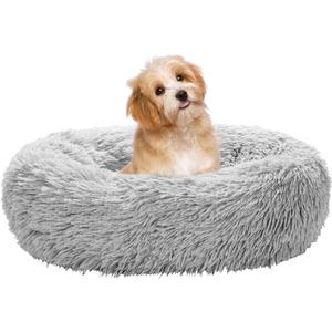 Calming Dog Bed for Small Melium Large Dogs Donut Washable Pet Bed for Puppy and Kitten Anti-Anxiety Donut Warming Cozy Soft Round Bed with Slip-Resistant Bottom (Grey, 24" L x 24" W x 8" Th)