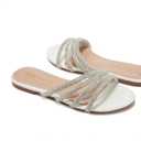 Women's Sandals Rhinestone Strappy Slides With Soft Memory Foam Insole, Dressy Open Toe Beach Slippers Flats for Summer (8, White)