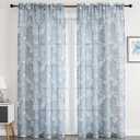 SMILE WEAVER Sheer Curtains 63 inches Length for Living Room 2 Panels,Blue Light Filtering Curtains,Floral Semi Sheer Curtain Voile Linen Textured Rod Pocket Kitchen Window Drapes for Bedroom