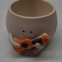 Smiley Face Plant Pot Cute Guitar Planter with Drainage Holes Funny Small Flower Pots for Indoor Succulent, Unique Gifts for Plant Lover (Large)