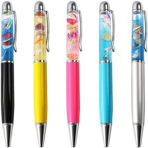 Gullor 5 Pieces Retractable Ballpoint Pens, Bling Dynamic Floating Liquid Sand Glitter Pen, Ocean Series (Multicolor)