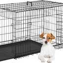 FDW 24-Inch Dog Crate for Small Dogs, Double Door Folding Metal Wire Pet Kennel with Divider Panel & Leak-Proof Plastic Tray, Black